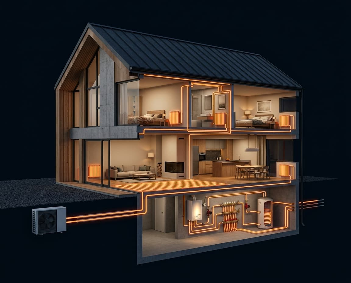 Maison en coupe — système de chauffage
