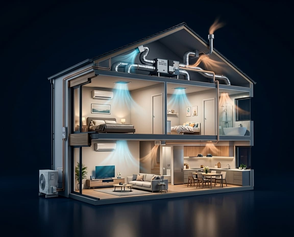 Maison en coupe — système de ventilation VMC